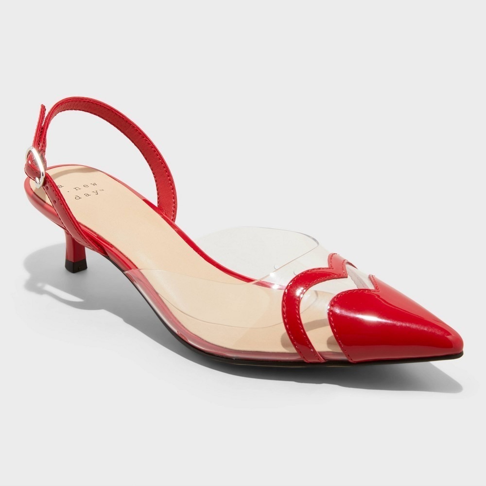 A New Day Eleanor Heart Slingback Kitten Heels Womens 7.5 Red Clear NIB Target